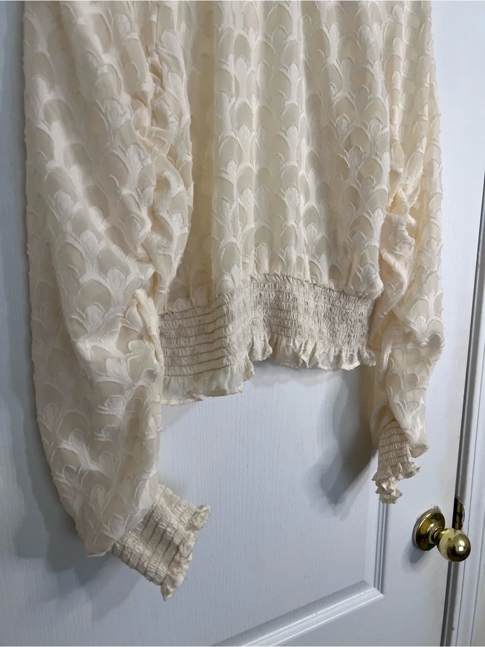H&M Cream Sheer Turtleneck Ruffled Blouse size 8